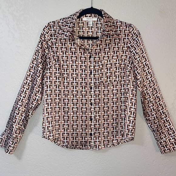 Forever 21 Contemporary Long Sleeve Button-Down Shirt 70s Pattern Small - Picture 4 of 7